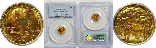 1922年 グラント・ウィズ・スター 1ドル記念金貨 PCGS MS-64