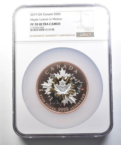 2019年カナダ50ドル金箔銀貨 メープルリーフ・イン・モーション PF70 UCAM NGC *4418
