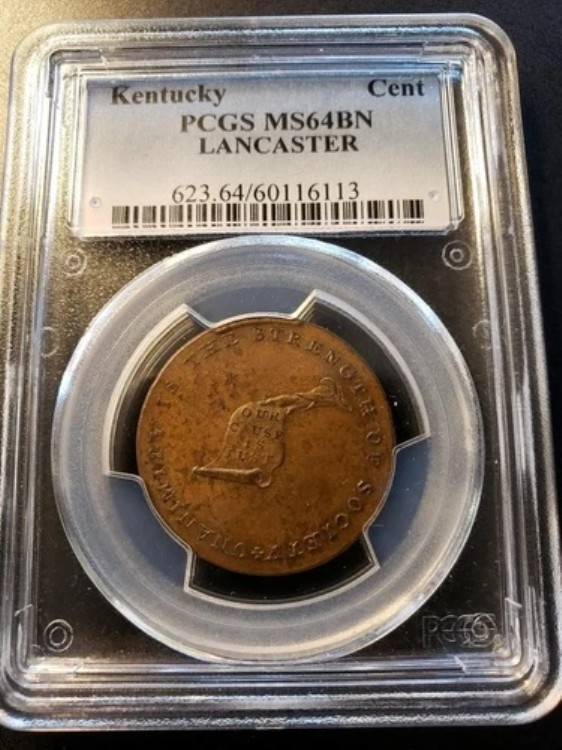 PCGS MS64BN 日付なし (1793-1795年頃) ケンタッキートークン「ランカスター」エッジコロニアルセント