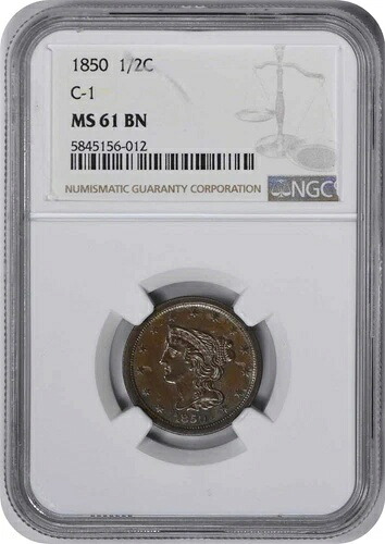 1850年 ハーフセント MS61BN NGC