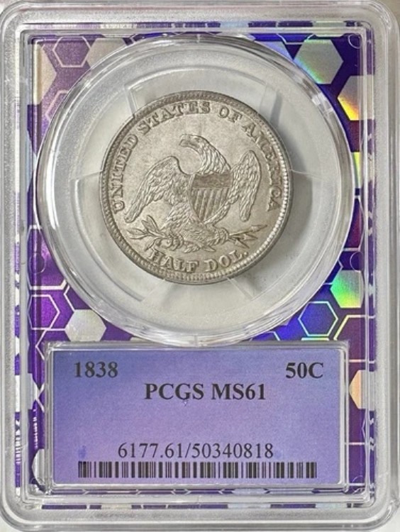 1838年製 キャップドバスト ハーフドル PCGS MS61 限定版 カスタムパープルコア