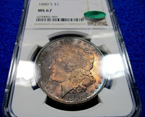 1880年代 モルガン・ダラー Ms67 CAC VAM-RPM PL/OBV 2XTONED クロマティック ジェム NGC TV