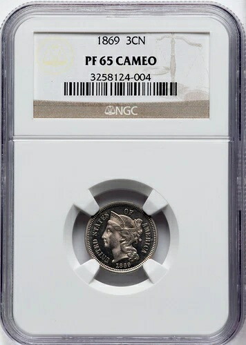 1869 年 3 セント ニッケル NGC PF65 カメオ - 素晴らしい宝石品質!