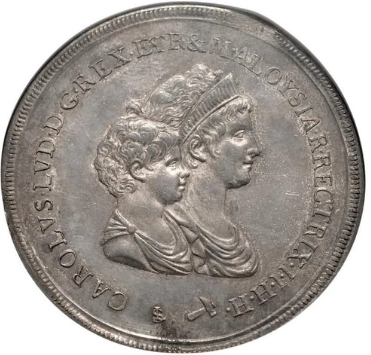イタリア、トスカーナ（大公国）。カルロ・ロドヴィコ。 1803 AR スクード ダ 10 リラ NGC AU-58