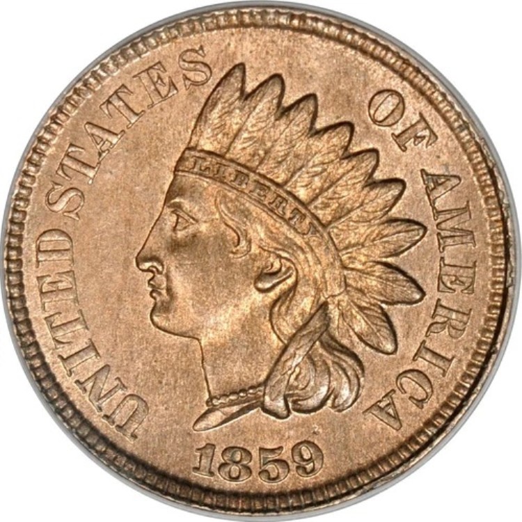 1859年 1セント インド セント PCGS MS64 OGH (写真シール)