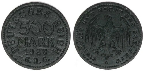 ワイマール ベークライト テスト 500 マルク 1923 年 ミント 64680