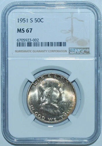 1951 S NGC MS67 フランクリン ハーフダラー ミントセット トーン 558,800円