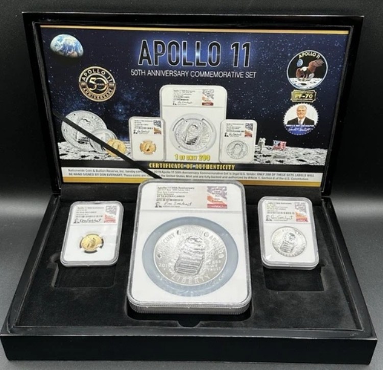 アポロ11号50周年記念 2019年 3枚セット PF 70 UC ドン・エバーハート直筆サイン入り 200枚中1枚