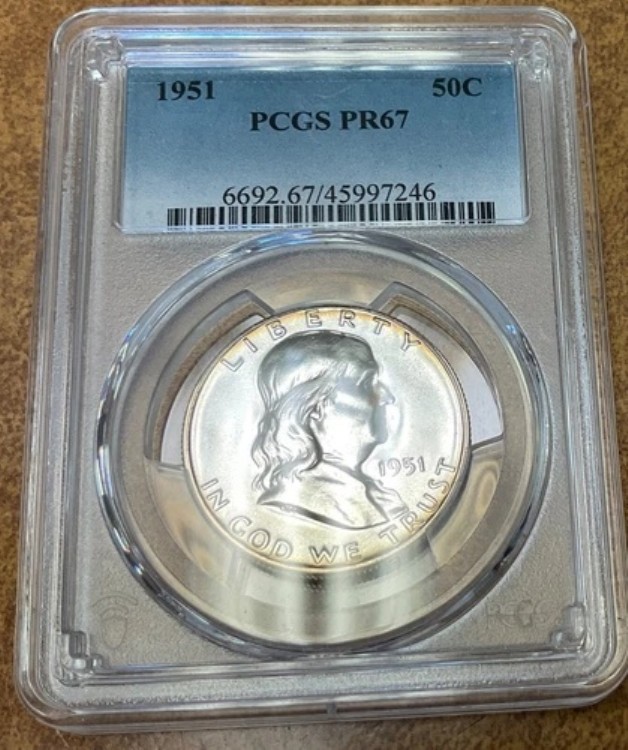 1951年 プルーフ フランクリン ハーフドル - PCGS PR67