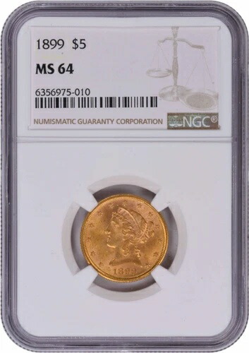 1899年 5ドル金貨 リバティヘッド MS64 NGC