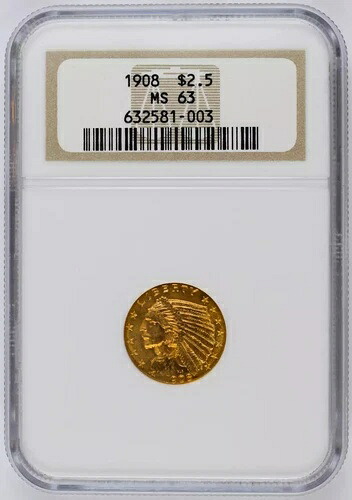 1908年 ゴールド クォーターイーグル 2.5ドル インディアン NGC MS-63