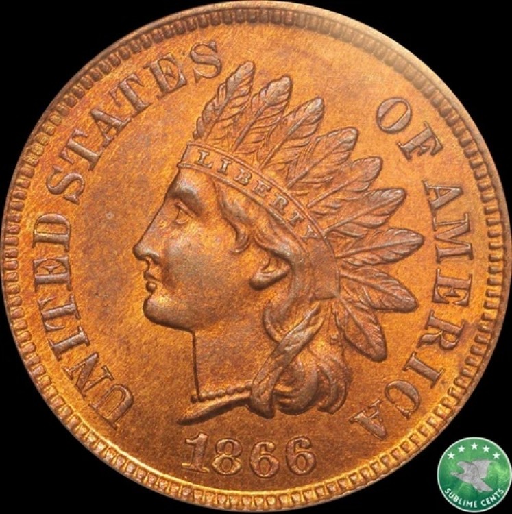 1866年 1セント インディアンヘッド セント PCGS MS 64 RB CAC & PhotoSeal トーン *宝石のような外観*