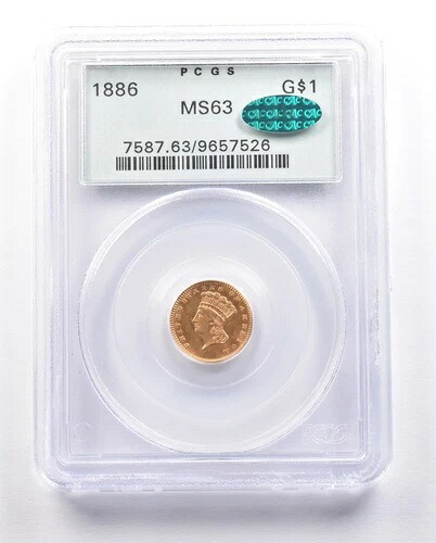 1886年 1ドル インディアン プリンセスヘッド ゴールドドル MS63 PCGS OGH CAC *4776