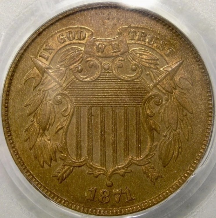 1871年 2セント硬貨 DDO 希少 ゴージャス 960ストライク PCGS プルーフ 65 レッドブラウン PQ+ ジェム 513,920円