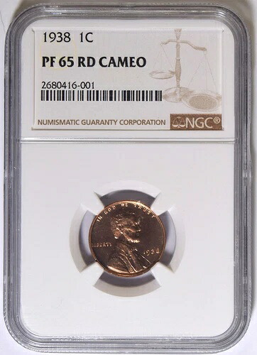 1938年リンカーンセント NGC PF-65 RD カメオ #16-001