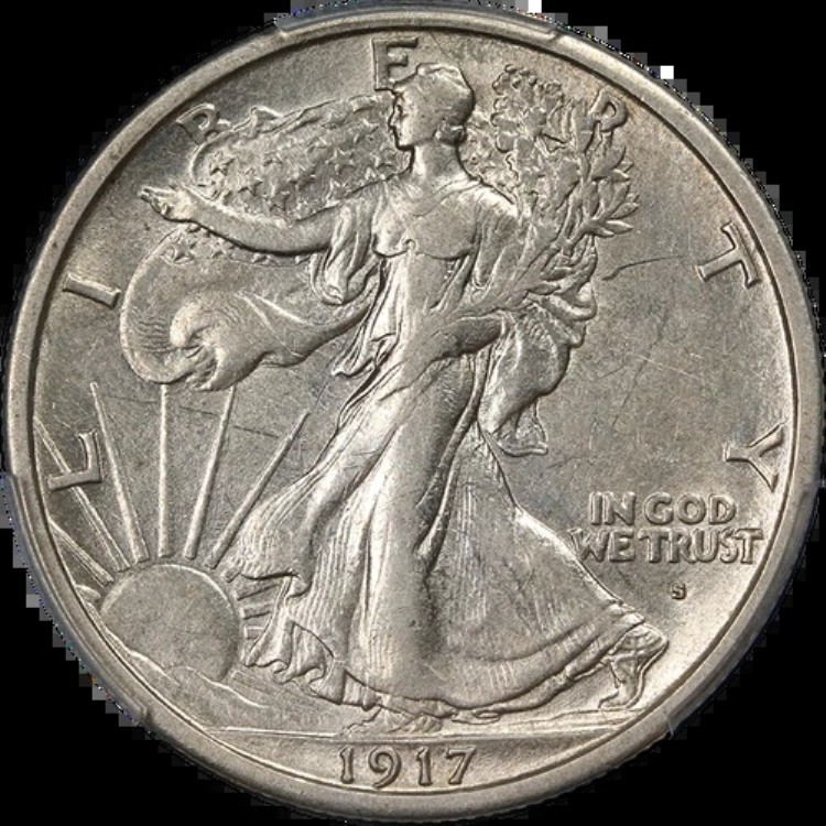 1917-S 表面ウォーキングリバティハーフ PCGS AU 詳細 素晴らしい光沢 素晴らしい打痕｜WORLD RESOURCE【KING店】