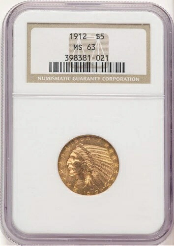 1912年 5ドル インディアンハーフイーグル NGC MS63 (779276030)｜WORLD RESOURCE【KING店】