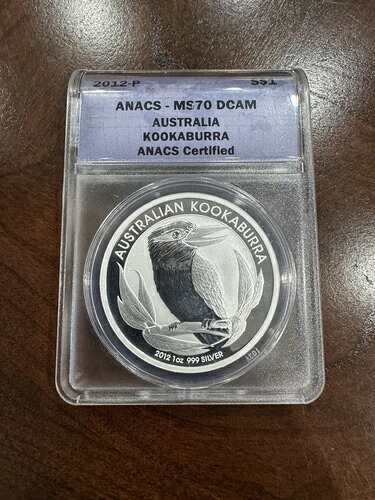 2012 オーストラリア クッカバラ 1 オンス .999 シルバー コイン ANACS MS70 DCAM (美品)