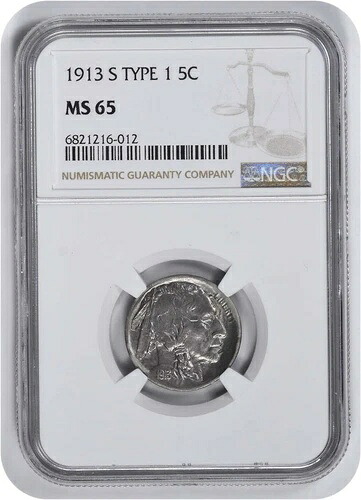 1913-S バッファローニッケル タイプ1 MS65 NGC