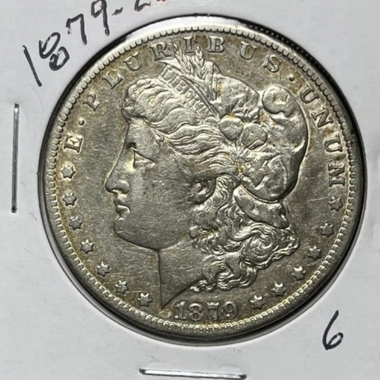 1879-CC モーガン銀貨、XF 詳細