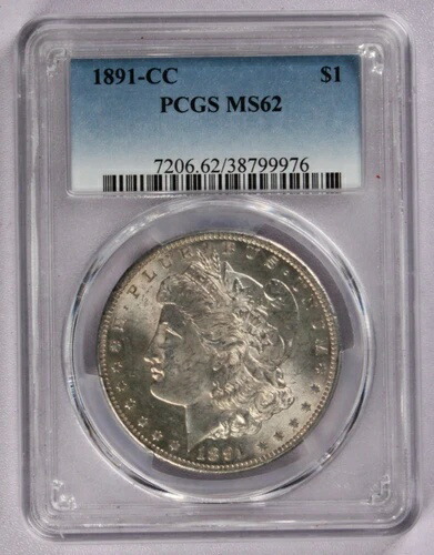 1891-CC モルガン銀貨 $1 PCGS MS 62