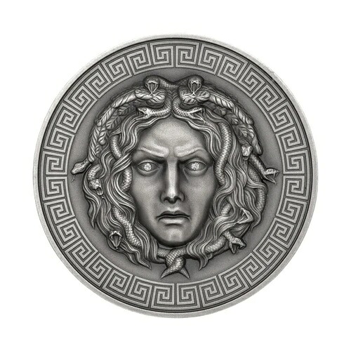カメルーン 3000 FR 2019 シルバー 999。3オンス アンティーク仕上げ MEDUSA 3D ハイレリーフ