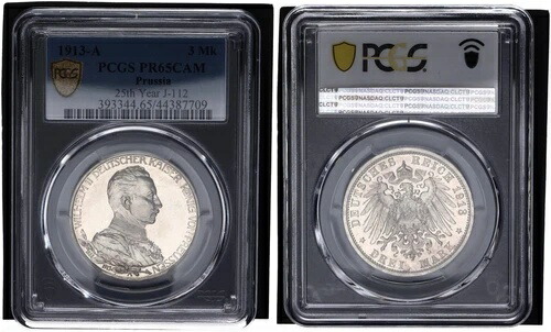プロイセン 3 マーク 1913-A 25. イェーリゲス政府記念日 PCGS PR65CAM Pf 118403