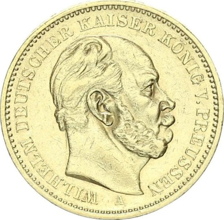 プロイセン ヴィルヘルム1世 20 マルク 1887 A 金貨 ss+/vz J 246-｜WORLD RESOURCE【KING店】