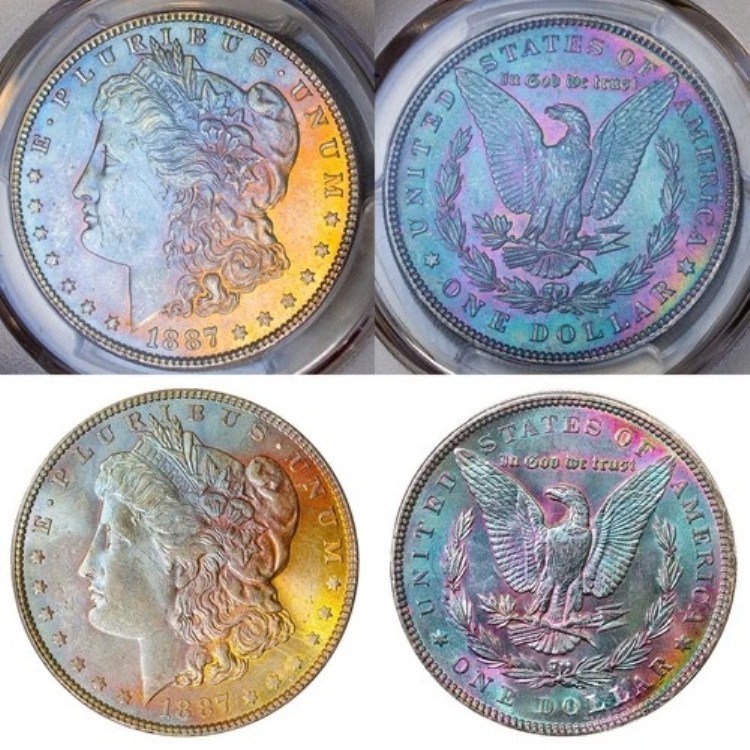 1887-P PCGS MS63 CAC モーガン $ A++ VAULT フレッシュキャンディ - レインボートーニング（ビデオ）