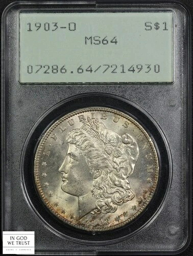 1903 O モーガン シルバー ダラー $1 ラトラー OGH オールド グリーン ホルダー PCGS MS 64 (トーン付き!)