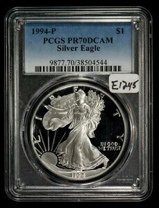 1994-P 1オンス アメリカン シルバー イーグル - 派手な PQ コイン - ブルーラベル -PCGS PR70- E1245