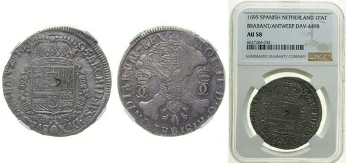 低地諸国封建時代 1695 1 パタゴン シルバー (.873) NGC AU 58-