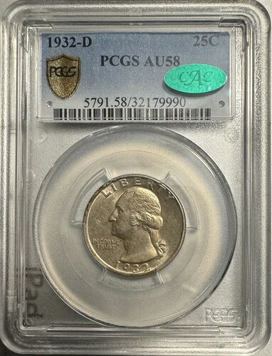 1932-D ワシントン クォーター PCGS AU58 CAC トゥルービュー ??キーデート??|WORLD RESOURCE【KING店】