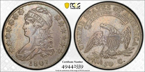 1807年 キャップドバスト ハーフダラー PCGS XF 詳細 大きな星 50/20 希少 初年度｜WORLD RESOURCE【KING店】
