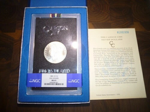 1881-CC GSA NGC MS63 モルガン銀貨（箱・保証書付き）