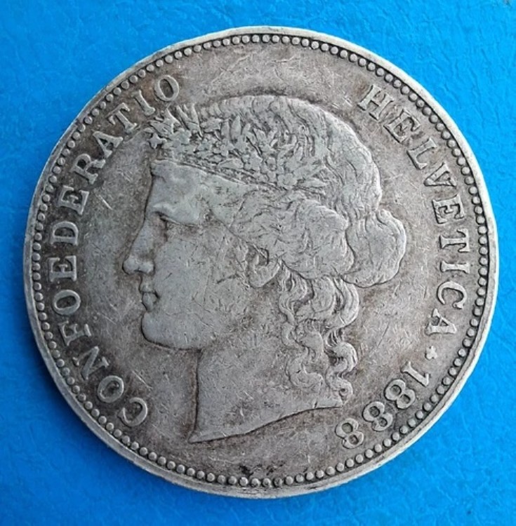 スイス スイス 非常に希少な盾 5フラン 銀 1888 B、km 34、25,000ex-