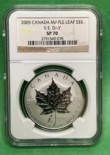 2005年 カナダ チューリップ プリヴィ マーク $5 1オンス メープルリーフ NGC SP70 - エラーラベル - トップポップ