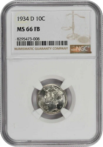 1934-D マーキュリー銀貨 MS66FB NGC