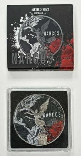 2022年 メキシコ 1オンス .999 シルバー ナルコス ブラッド＆コカイン リベルタッド コイン - デトロイト #313画像