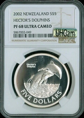 2002年 ニュージーランド シルバー 5ドル プルーフ NGC PF68 ウルトラカメオ MAC 品質