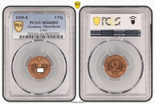 第三帝国 2 フェニヒ 1939 E J-362 MS66RD 110436