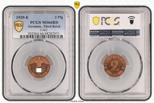 第三帝国 2 フェニヒ 1939 E J-362 MS66RD 110438