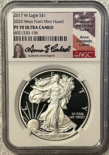 2017 W アメリカン シルバー イーグル PF70 NGC アンナ カブラル サイン入り
