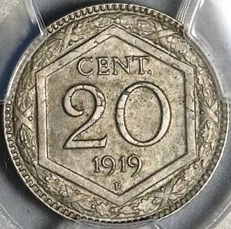 1919年 PCGS MS 63 イタリア 20 Centesimi Overstruck KM 28 コイン POP 1/2 (24081803C) 81,675円
