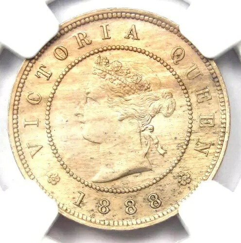 1888 年 ジャマイカ ビクトリア ファージング 1/4P コイン - NGC MS64 (BU UNC) 認定 - 希少!