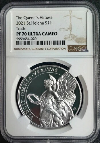 2021年 セントヘレナ クイーンズ・ヴァーチューズ・トゥルース 1オンス シルバーコイン NGC PF 70 UCAM