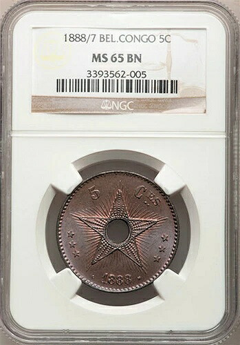 コンゴ自由国 - 1888/7 5セント NGC MS 65 BN