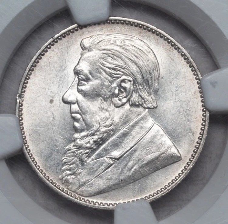 1897年、南アフリカ共和国（ZAR）。美しい1シリング銀貨。NGC MS-62！