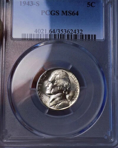 ジェファーソン・ニッケル 1943 S PCGS MS 64++ シルバー ミントエラー プランシェット発行 希少品