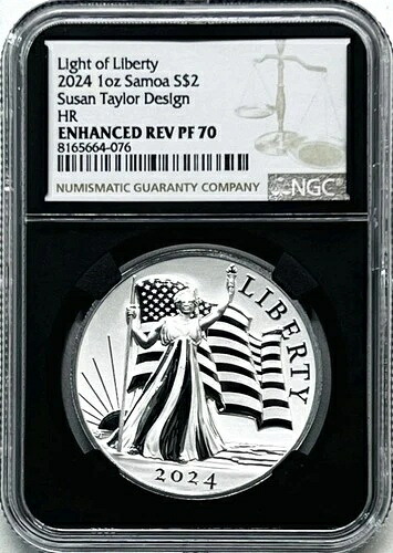 2024年 2ドル サモア 1オンス ライト・オブ・リバティ テイラーデザイン UHR NGC エンハンスド リバース PF70